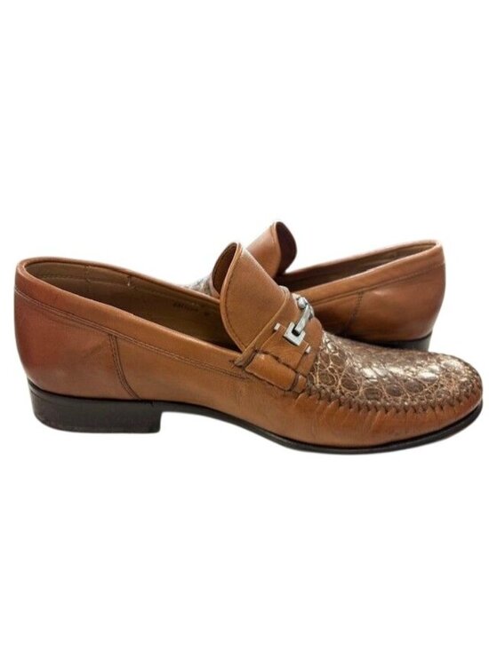 David Eden Mens Tan Leather & Crocodile Embossed Loafers Size 8 Handmade Slip-On main image 6